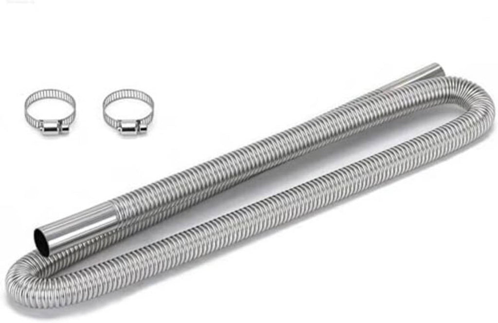 Flexible exhaust pipe with long corrugated stainless steel coil and two clamp rings