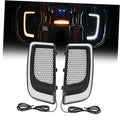 Motorcycle vent light pair with chrome trim and mesh lenses, includes black wiring leads