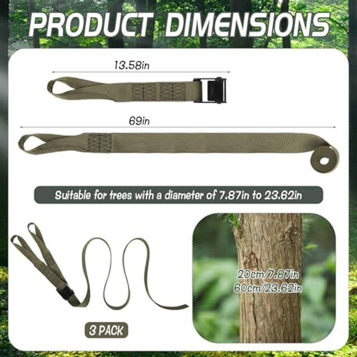 Olive woven strap roll with adjustable black buckle, shown as a long replacement set