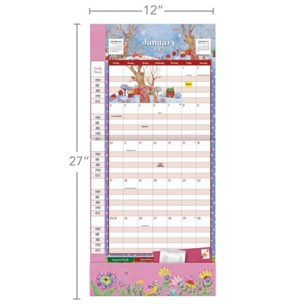 Wall calendar sheet with January 2027 layout and 12 in size measurement