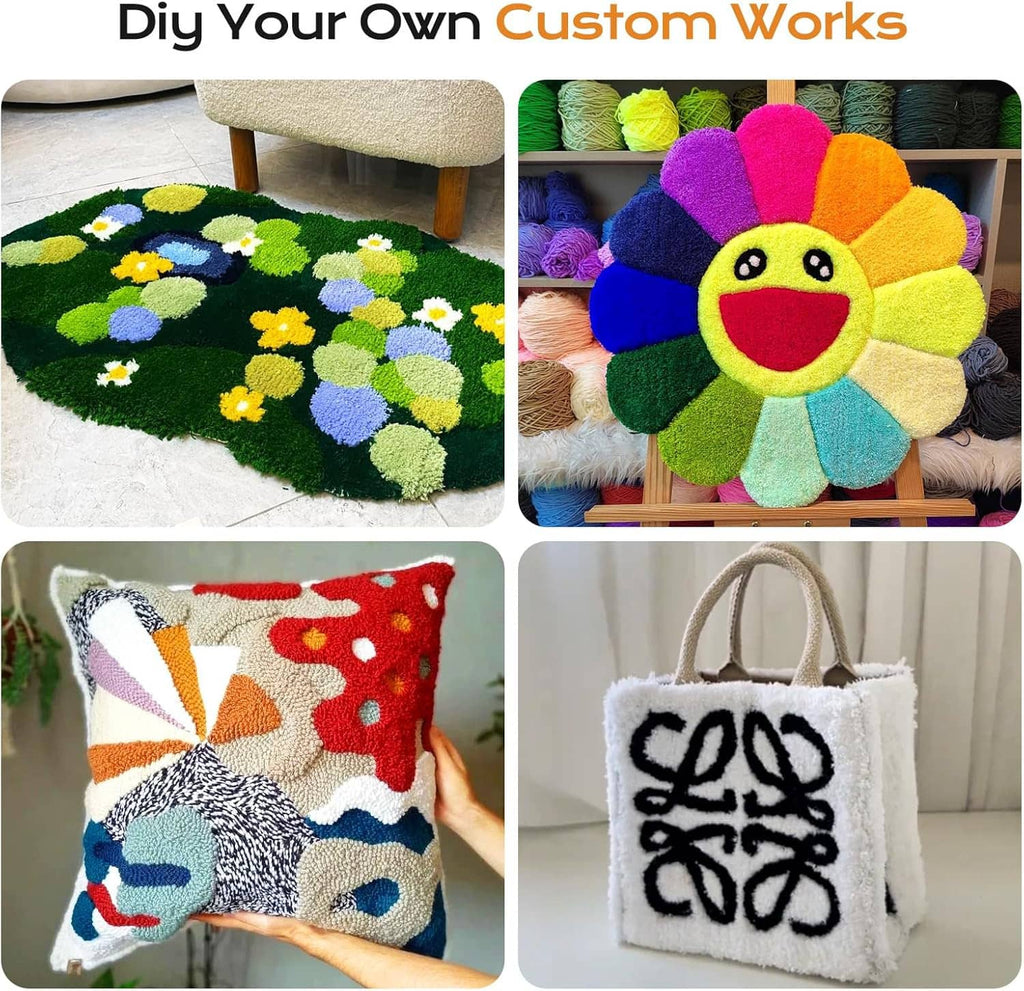 Handmade tufted rug designs with bright shapes and patterns for DIY projects