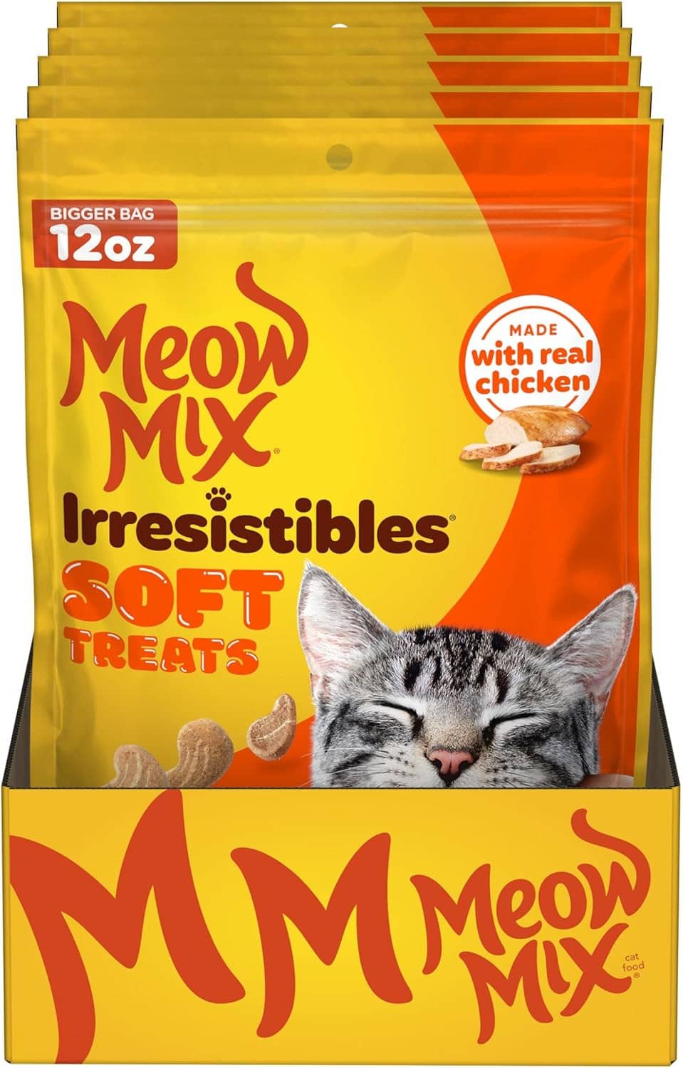 Irresistibles soft cat treats pouch with real chicken badge, 12 oz