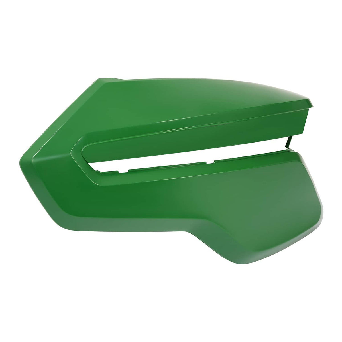 Green right hood panel with long vent cutout, curved side profile