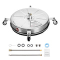 Stainless steel pressure washer surface cleaner with round cleaning disc and 4 wheels