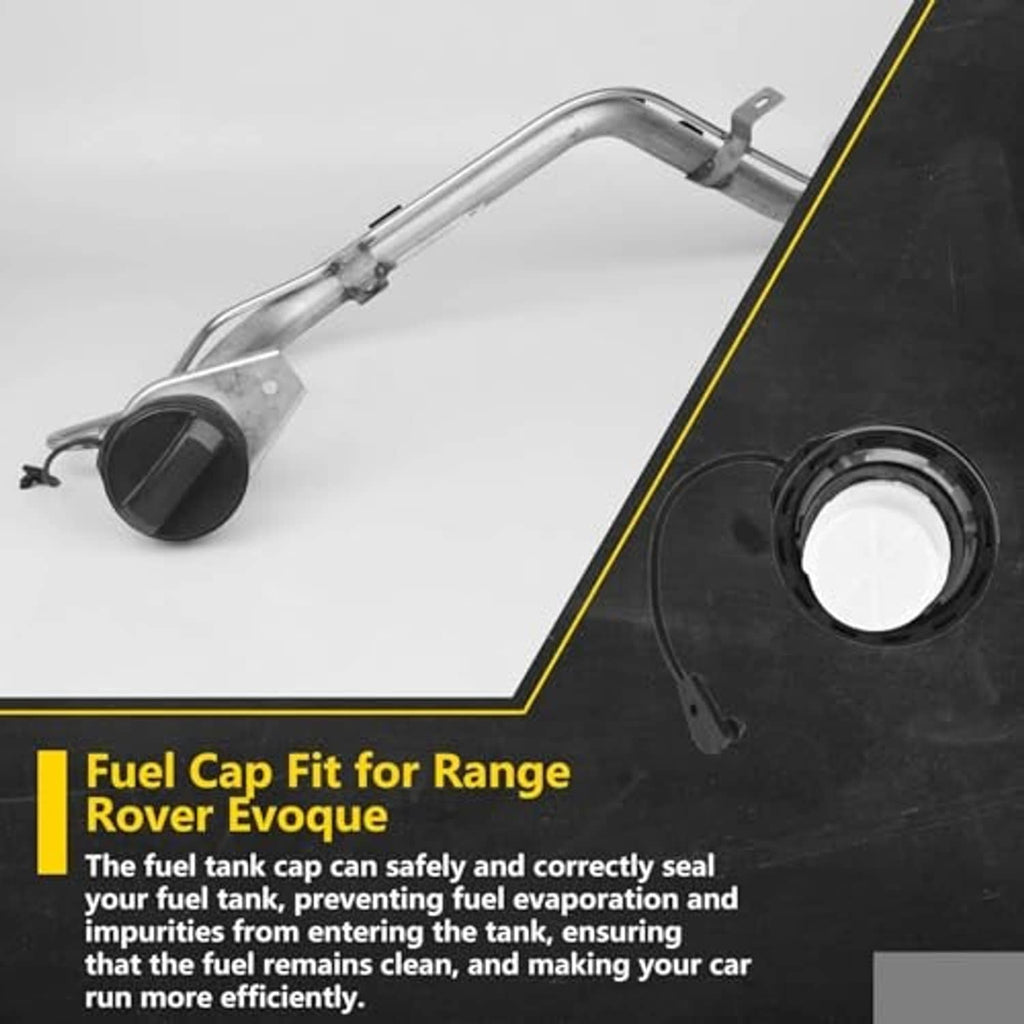 Black fuel tank cap with attached tether cable and round white filler insert