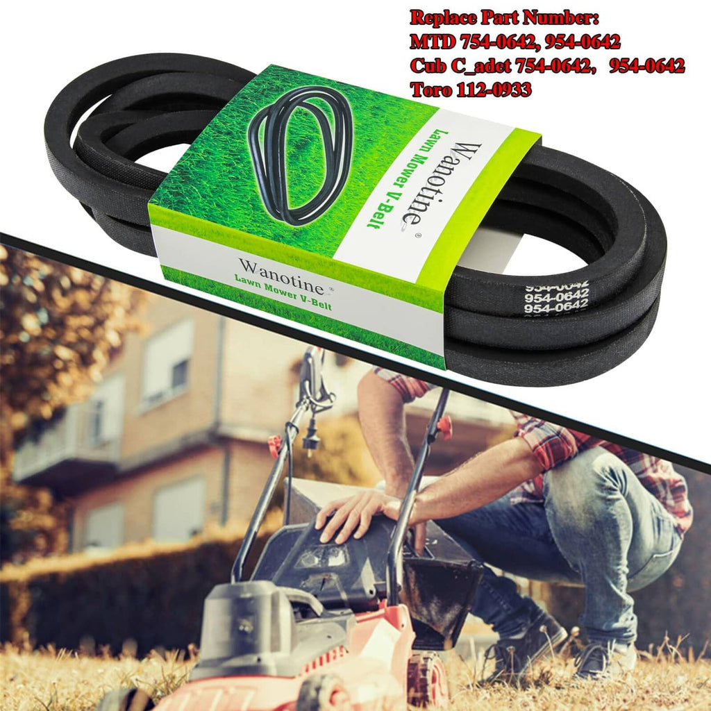 Black mower deck belt coil with label on top