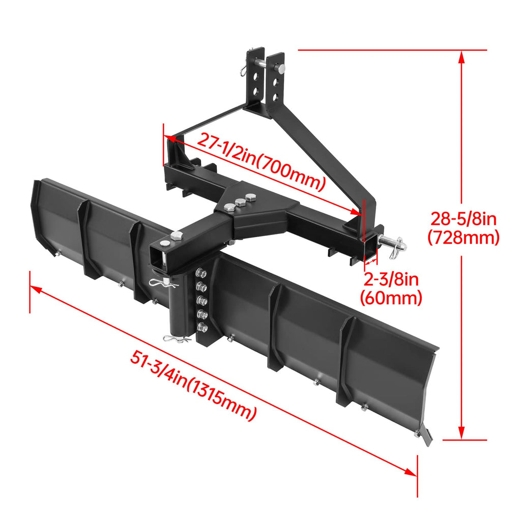 Rear grading blade scraper blade with black steel brackets and side panels