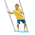 Kids outdoor stand-up surf swing with turquoise board and blue rope handles