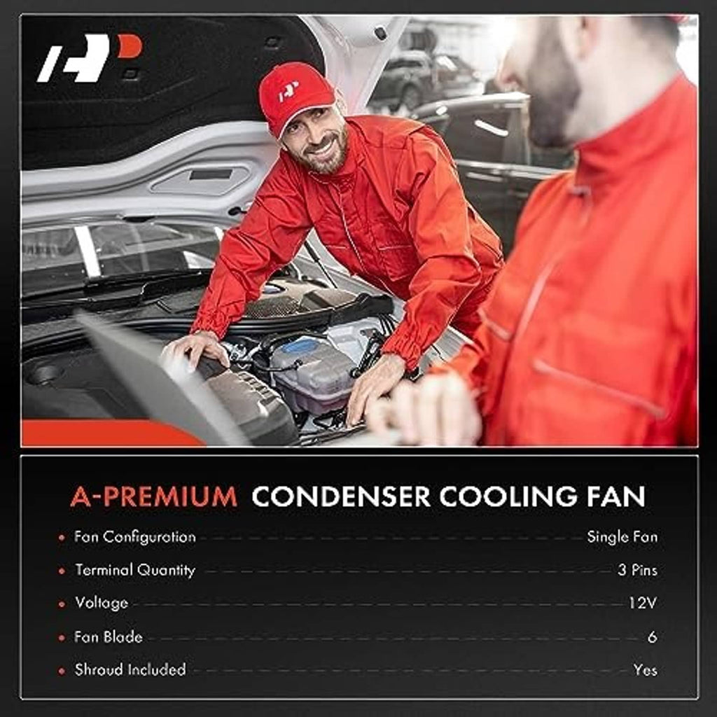Engine cooling fan assembly shown during installation in a vehicle engine bay
