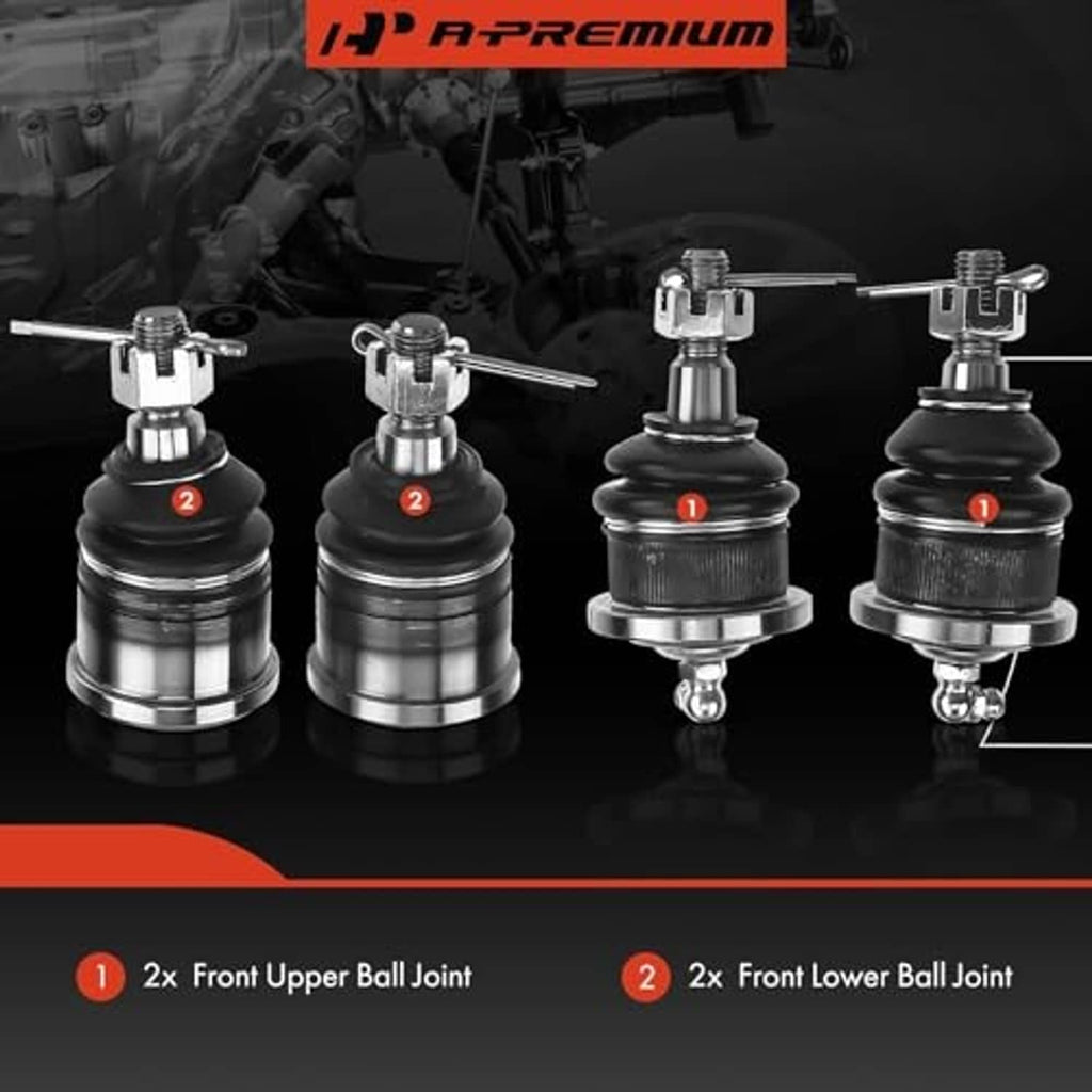 Upper and lower ball joints set with grease fittings and rubber boots