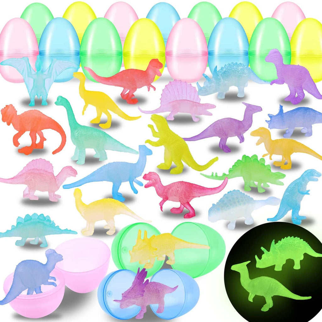 Dinosaur figure toy set with pastel glow eggs and multicolor dinosaur figures