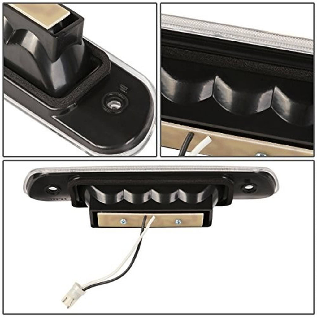 LED third brake light housing underside with mounting holes and wiring connector, black