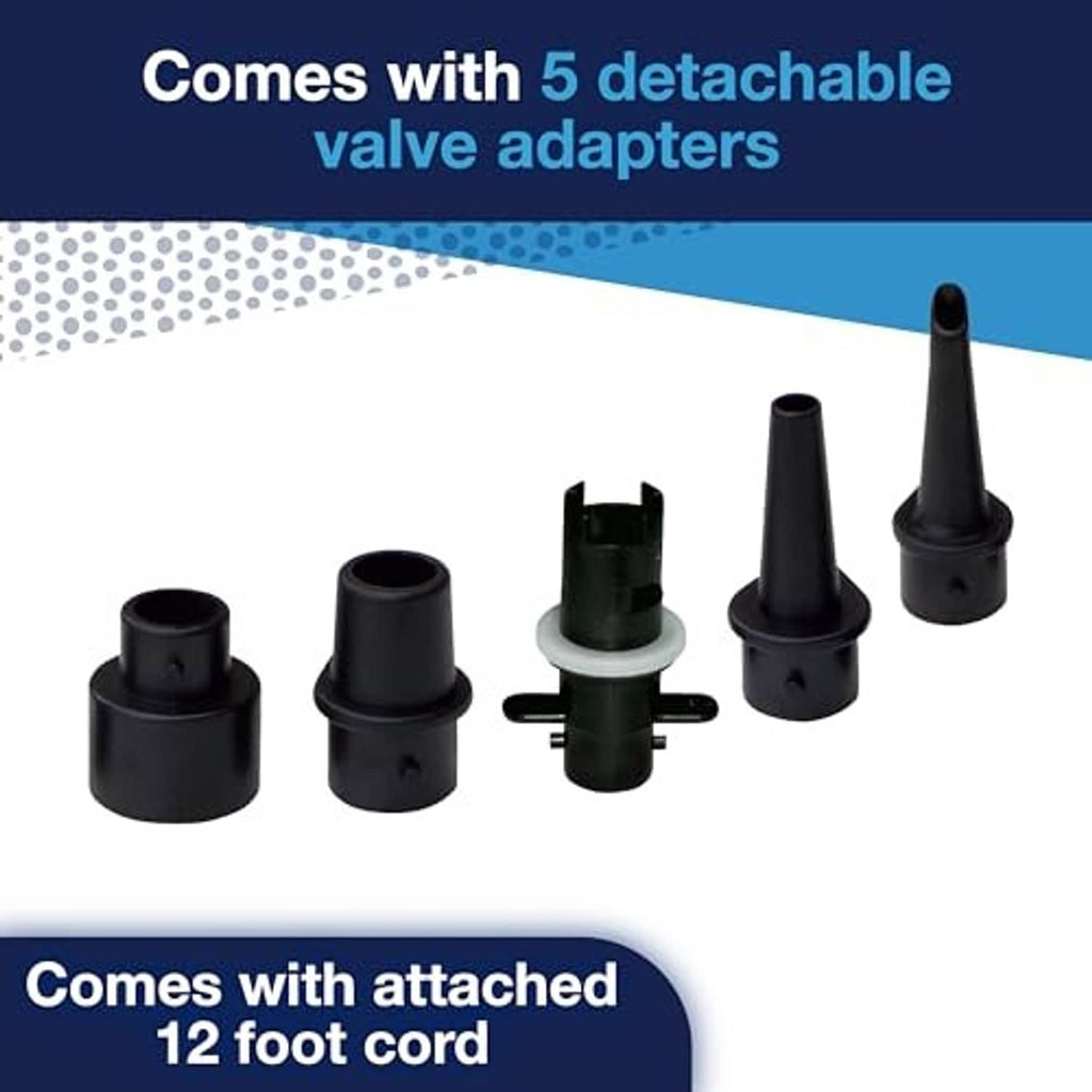 Five detachable valve adapters with black nozzles for air pump
