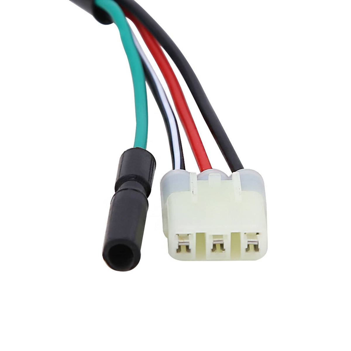 Ignition switch wiring lead with black grommet and white multi-pin connector