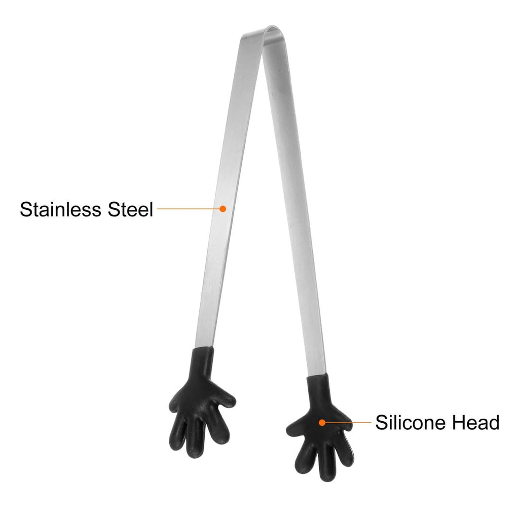 Stainless steel food tongs with black silicone hand head on both ends