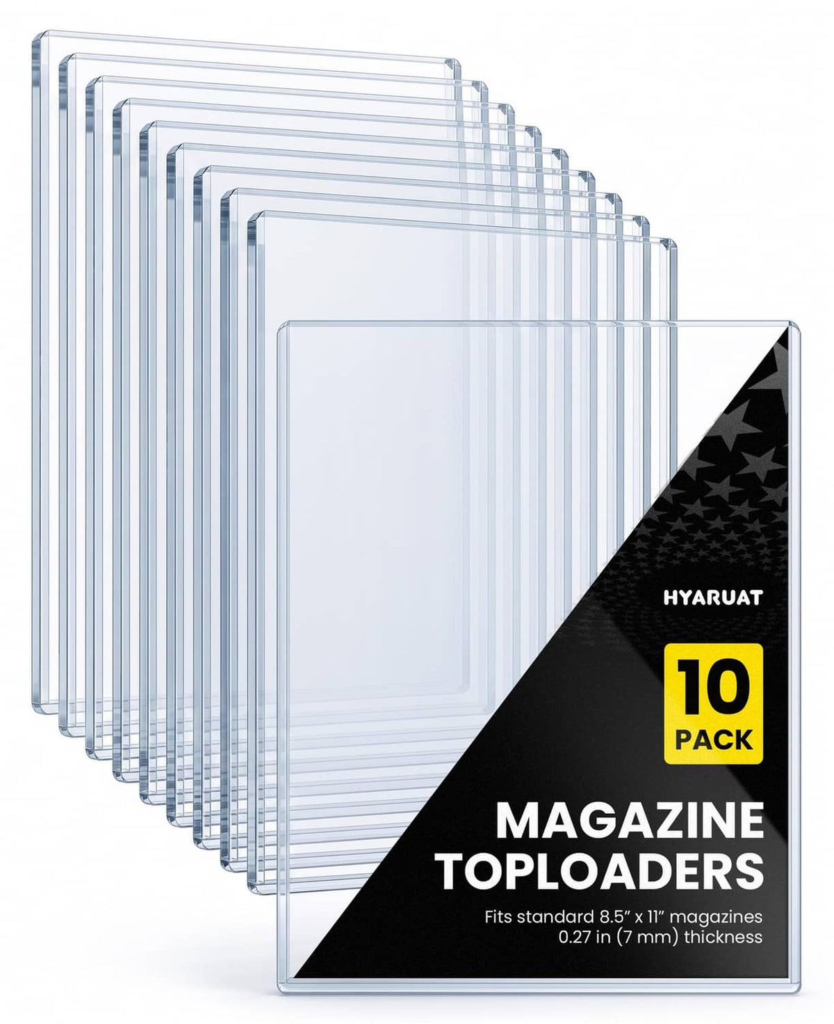 Clear blue-tint magazine top loaders, 10-pack rigid sleeves with front lip