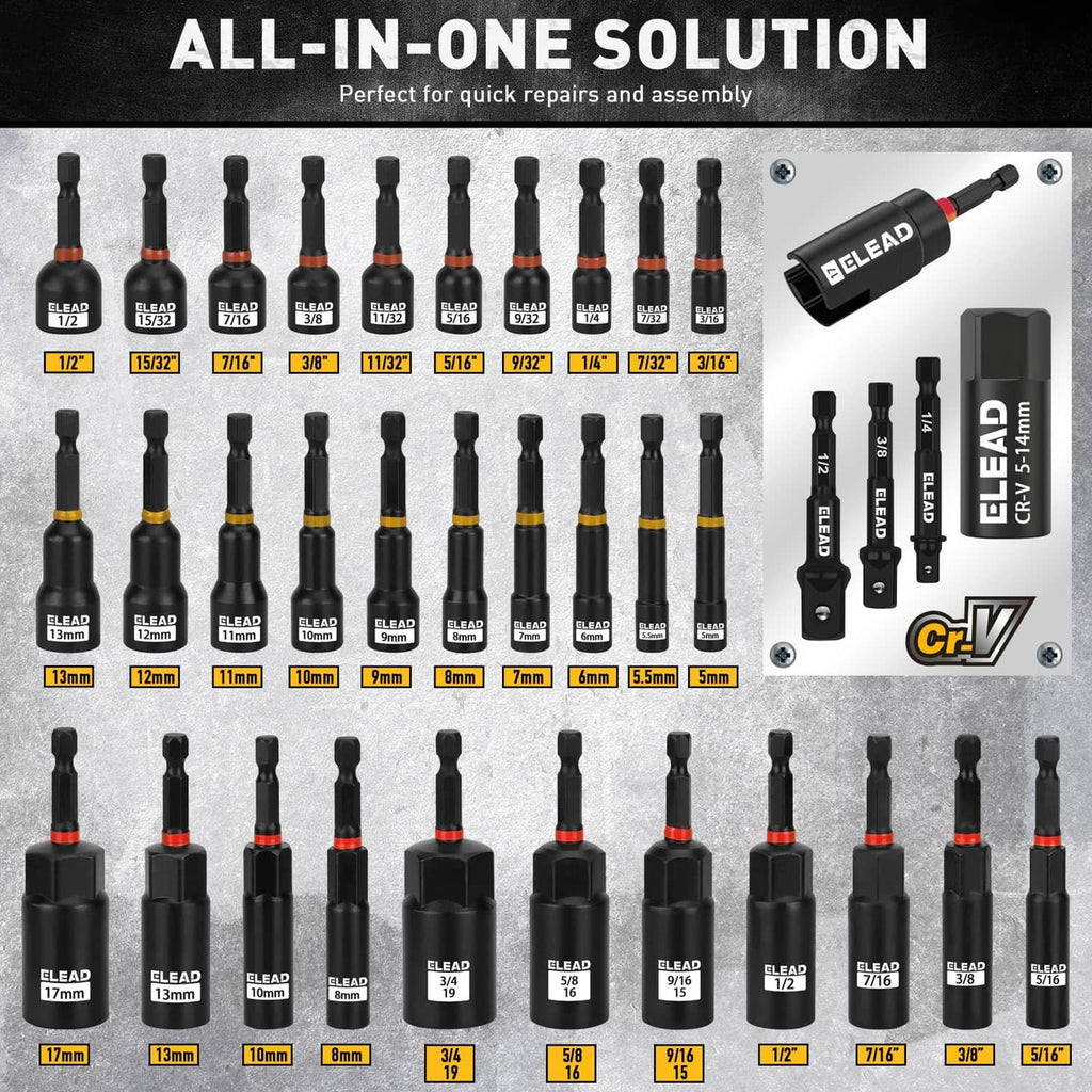 Magnetic nut driver bit set with multiple metric size drivers and labels