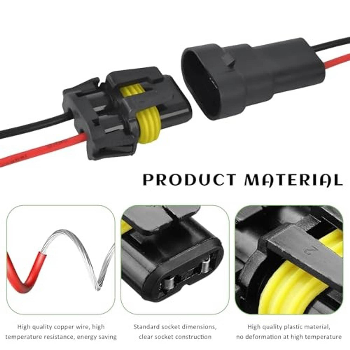Headlight wiring harness female adapter with yellow seal ring and black connector housing