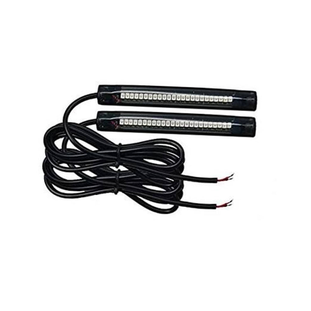 Universal motorcycle LED turn signal strip set with two amber bars and black wiring
