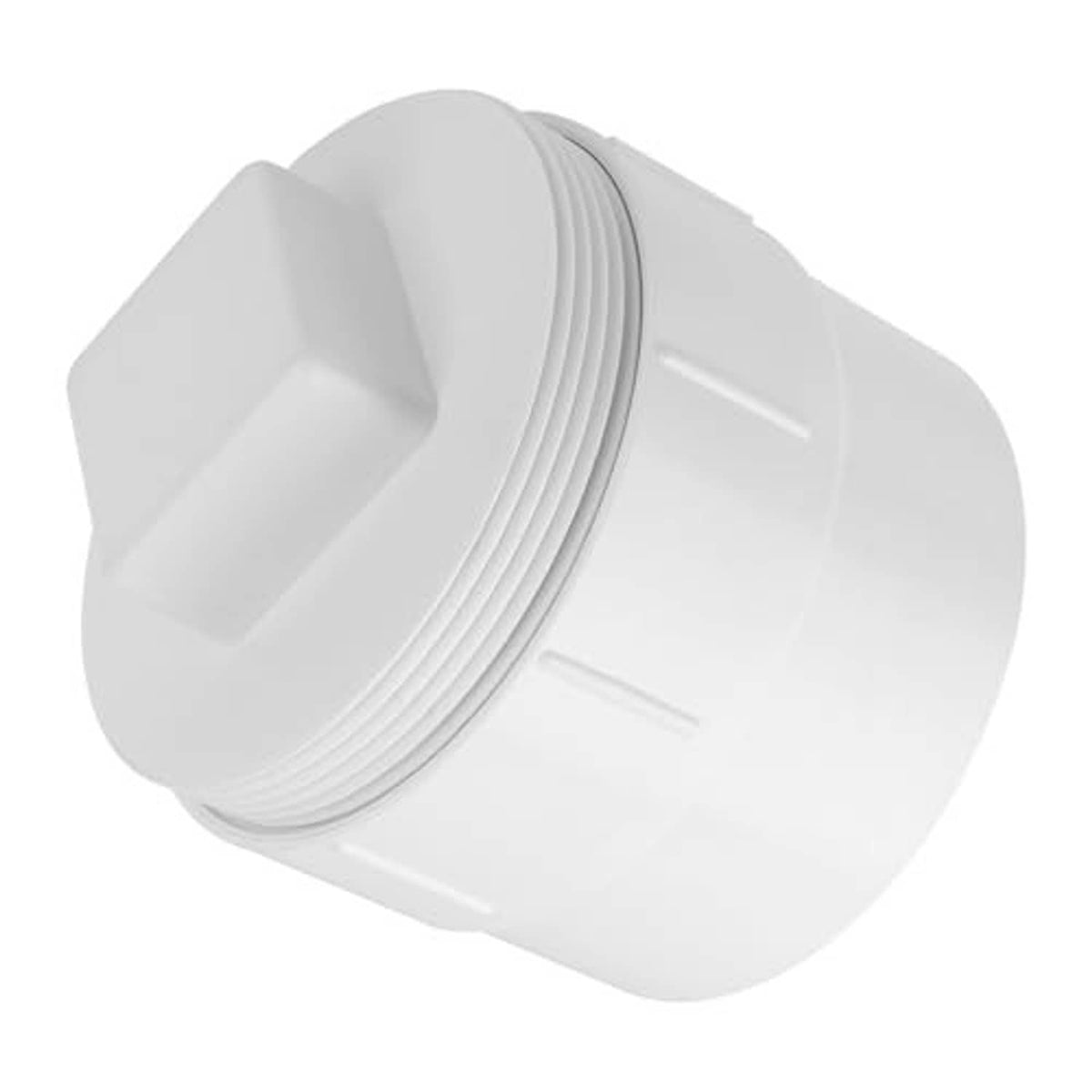 White PVC cleanout adapter with threaded coupling and flared cleanout opening