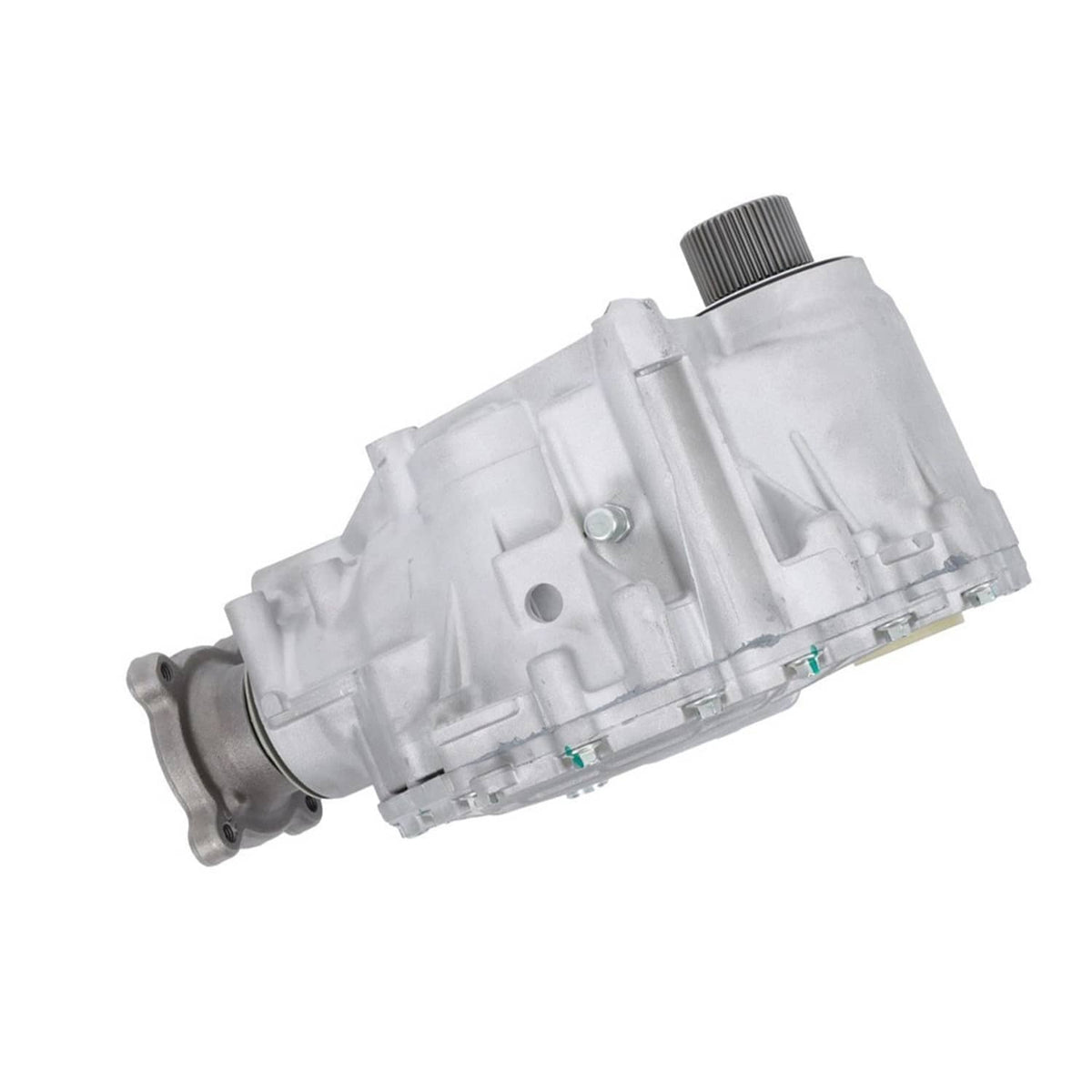 Aluminum transfer case assembly side view with splined input and end housing