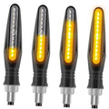 Amber LED motorcycle turn signal indicators, 4-pack with black stems and glowing bars
