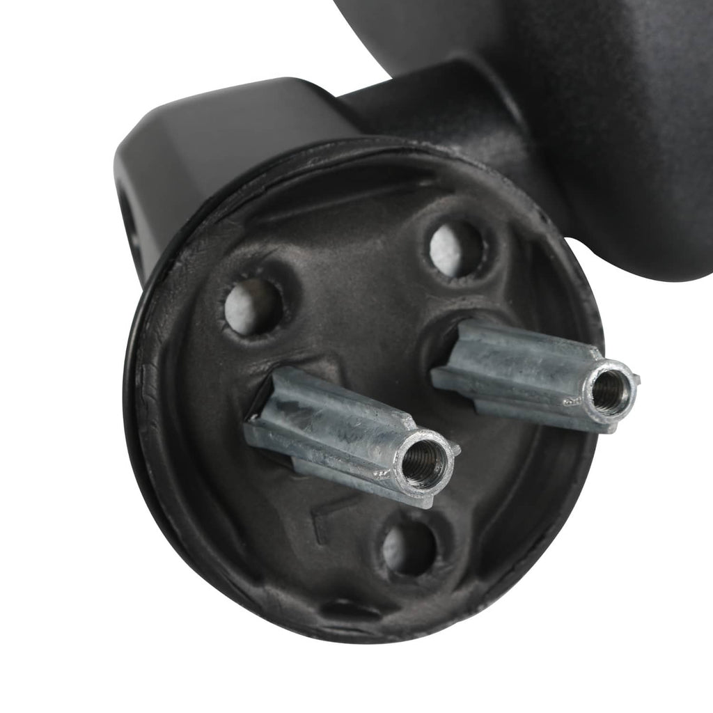 Black mirror mounting face with two bolts and threaded connection posts