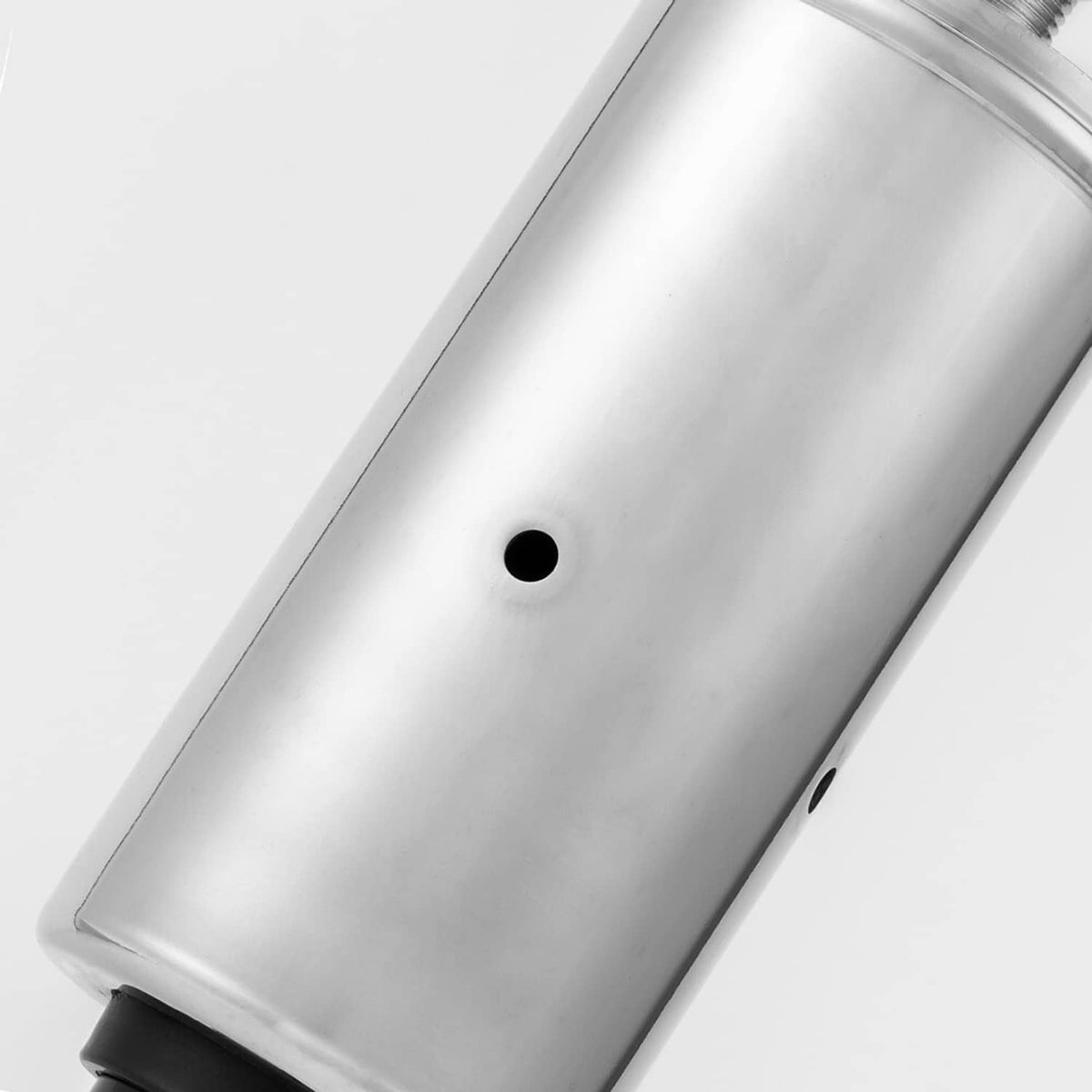 Chrome adjustable lowering shock cylinder with small adjustment holes and black lower bushing