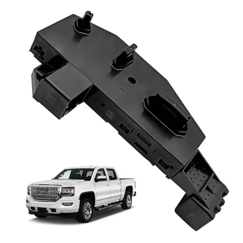 Black power seat adjustment switch with side openings and multi-pin connector