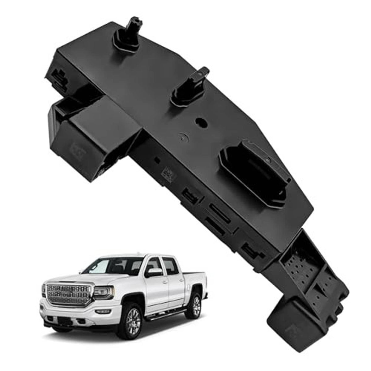 Black power seat adjustment switch with side openings and multi-pin connector