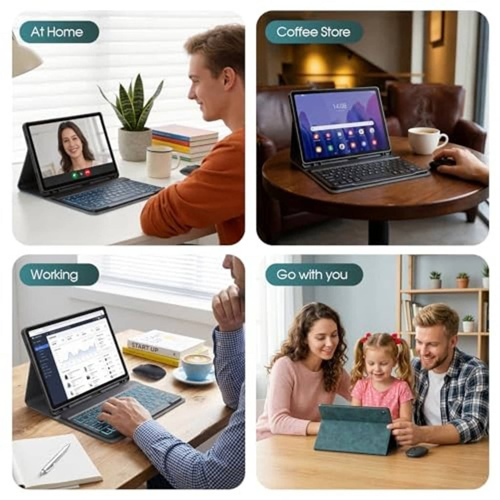 Teal tablet keyboard case for everyday use, with folio stand and included mouse