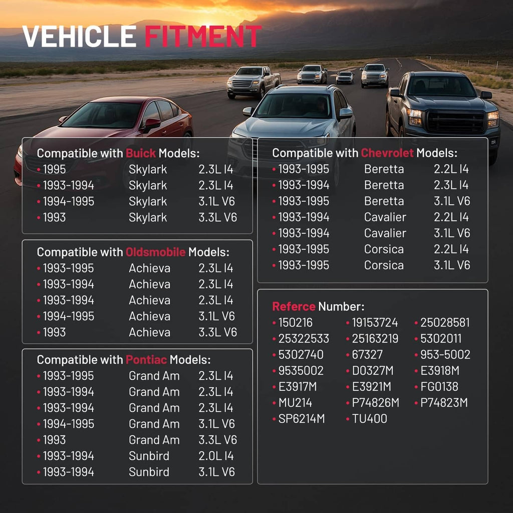 Compatibility fitment chart for electric fuel pump module with listed vehicle models