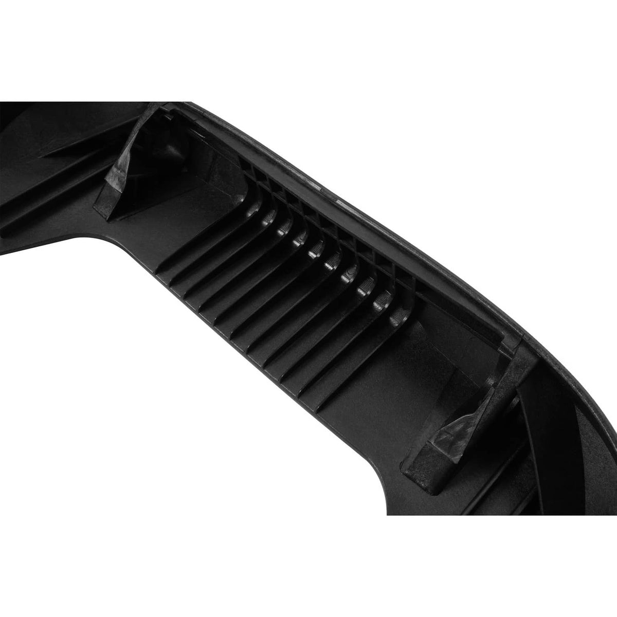 Black plastic hood pivot bracket underside with ribbed channel detail