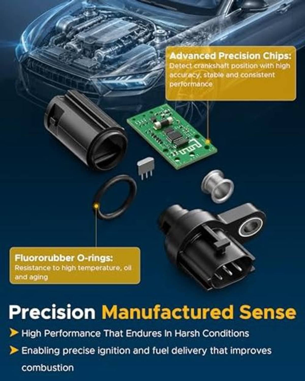 Camshaft position sensor with circuit board and O-ring seals shown