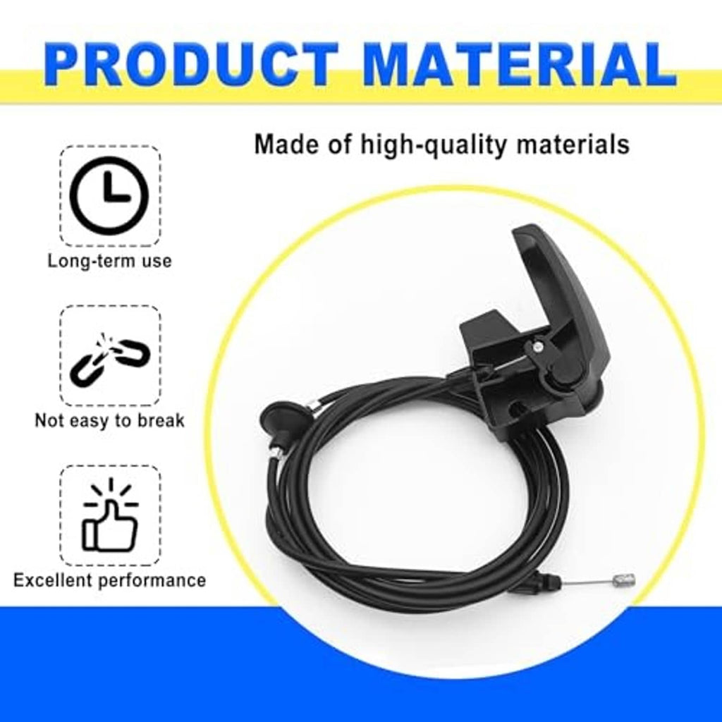 Black engine hood lock cable with pull handle bracket and bundled cable