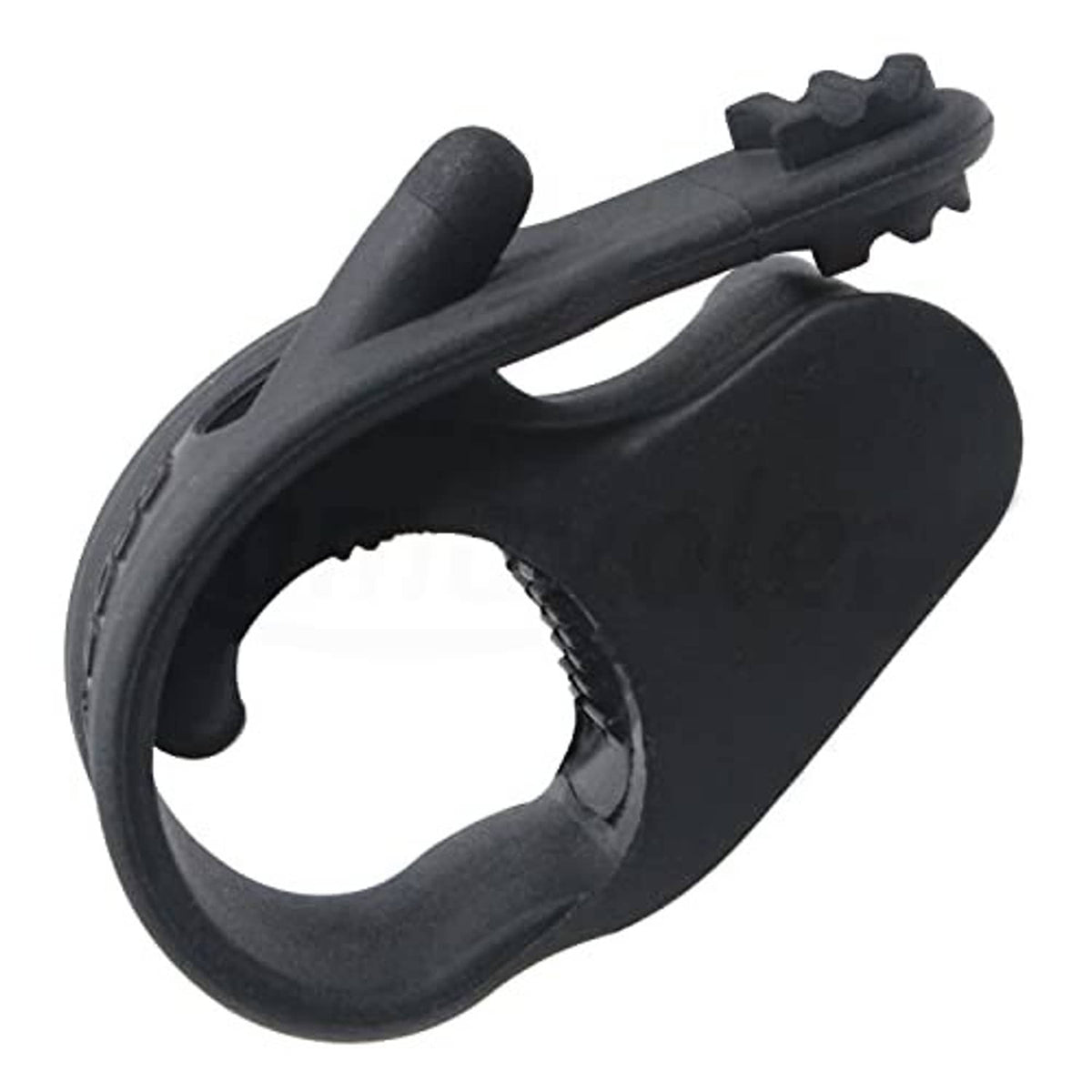 Black throttle assist grip with curved clamp band and serrated mounting teeth.