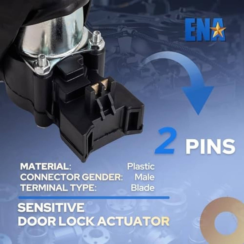Black plastic door lock actuator with 2-pin electrical connector and metal mounting screws