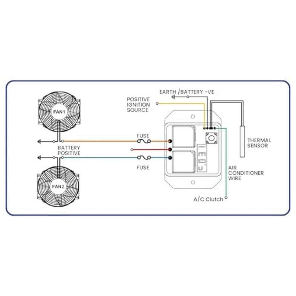 24V fan controller switch kit wiring diagram with thermal sensor, fuses, and battery connections