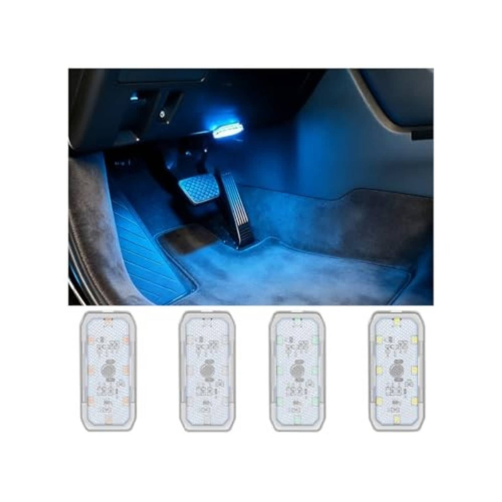 Set of four magnetic LED car ambient lights with ice blue glow, clear housings