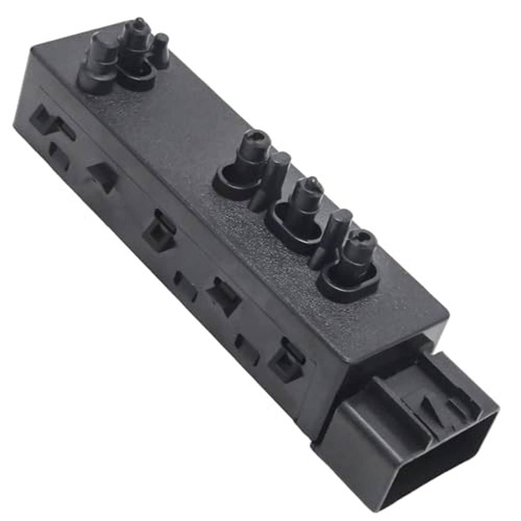 Rectangular power seat switch control with raised black adjustment knobs and wiring connector