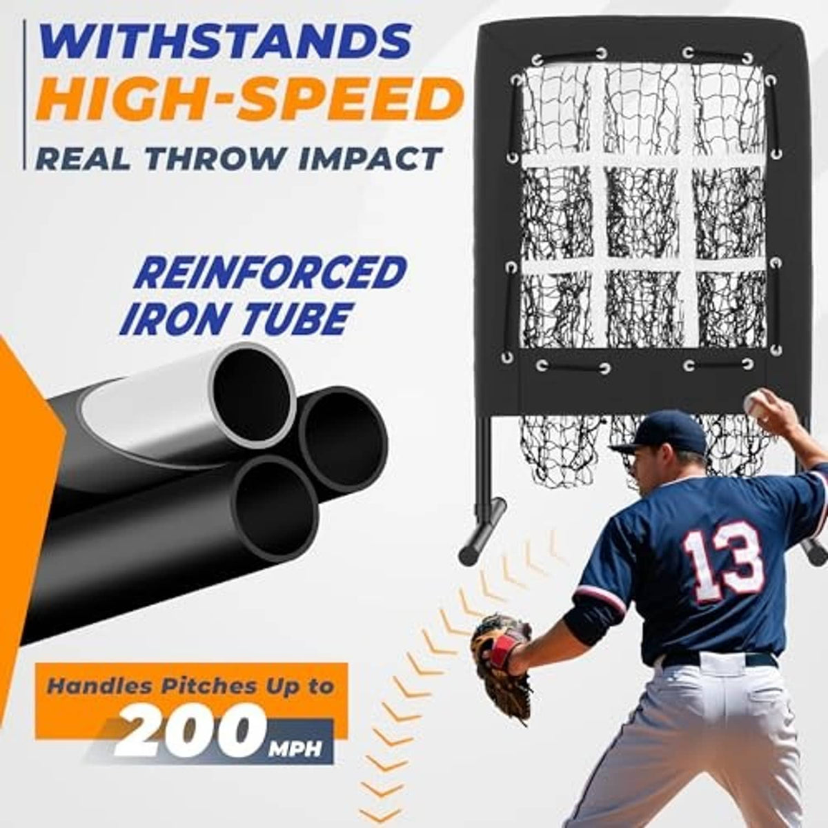 Black reinforced iron-tube pitching net with square target openings
