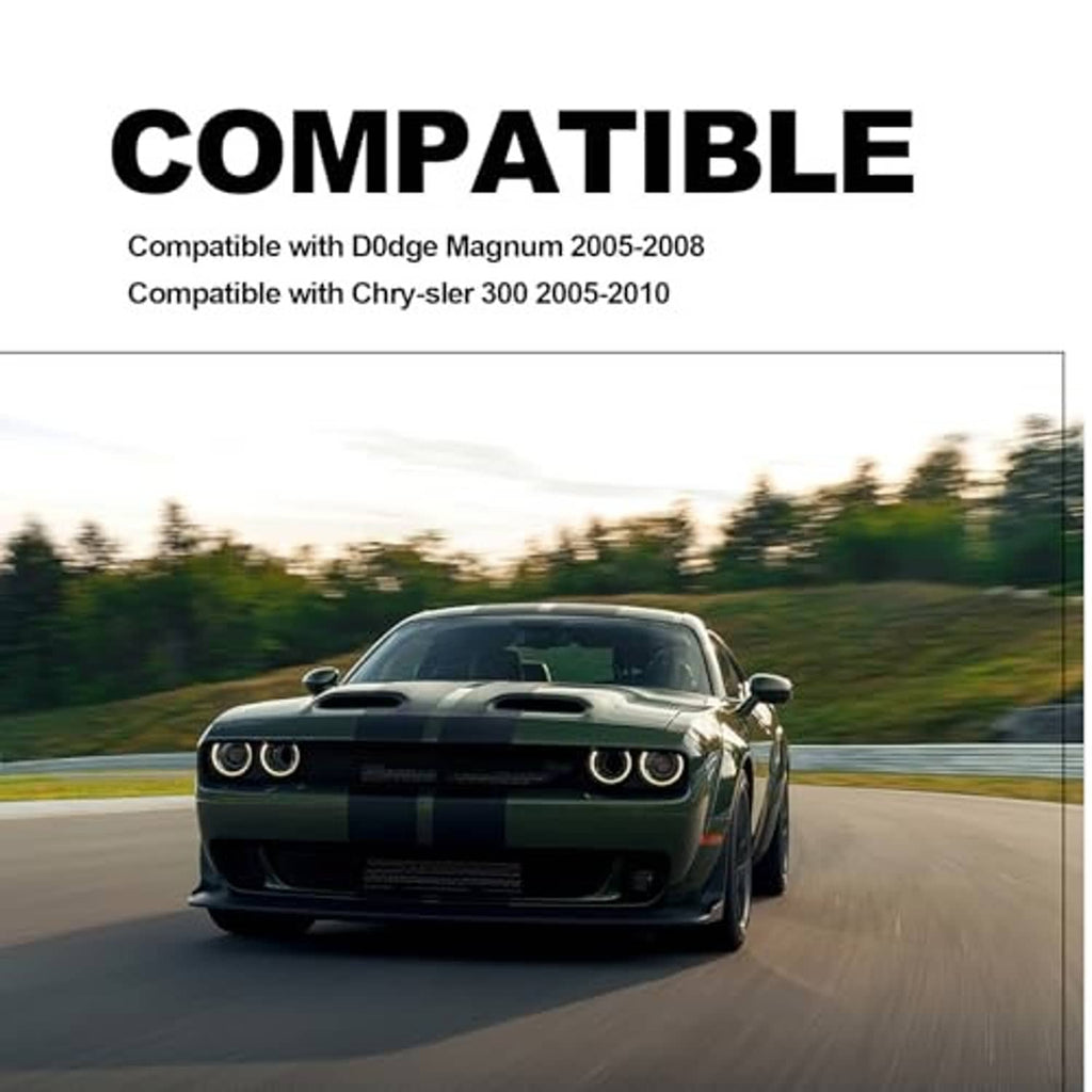 Automotive compatibility graphic with a dark sedan driving on a road
