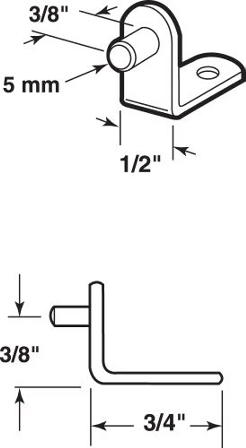 Shelf support peg mounting bracket with 5 mm dimensions diagram