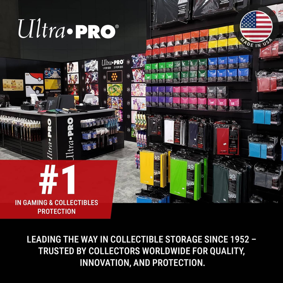 Ultra Pro premium clear trading card sleeves 100-count retail box on store display