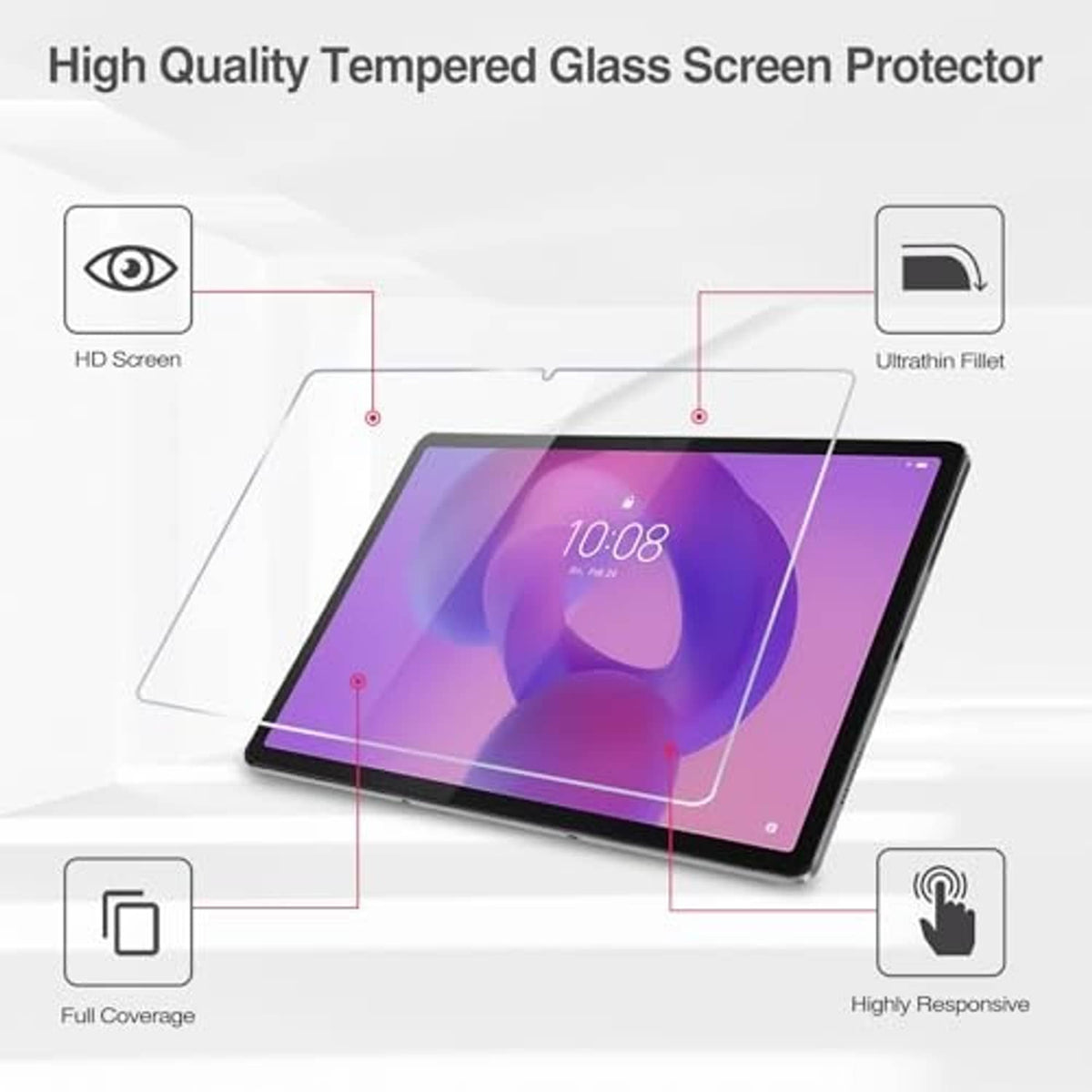 Clear tempered glass tablet screen protector with ultrathin edge and full coverage