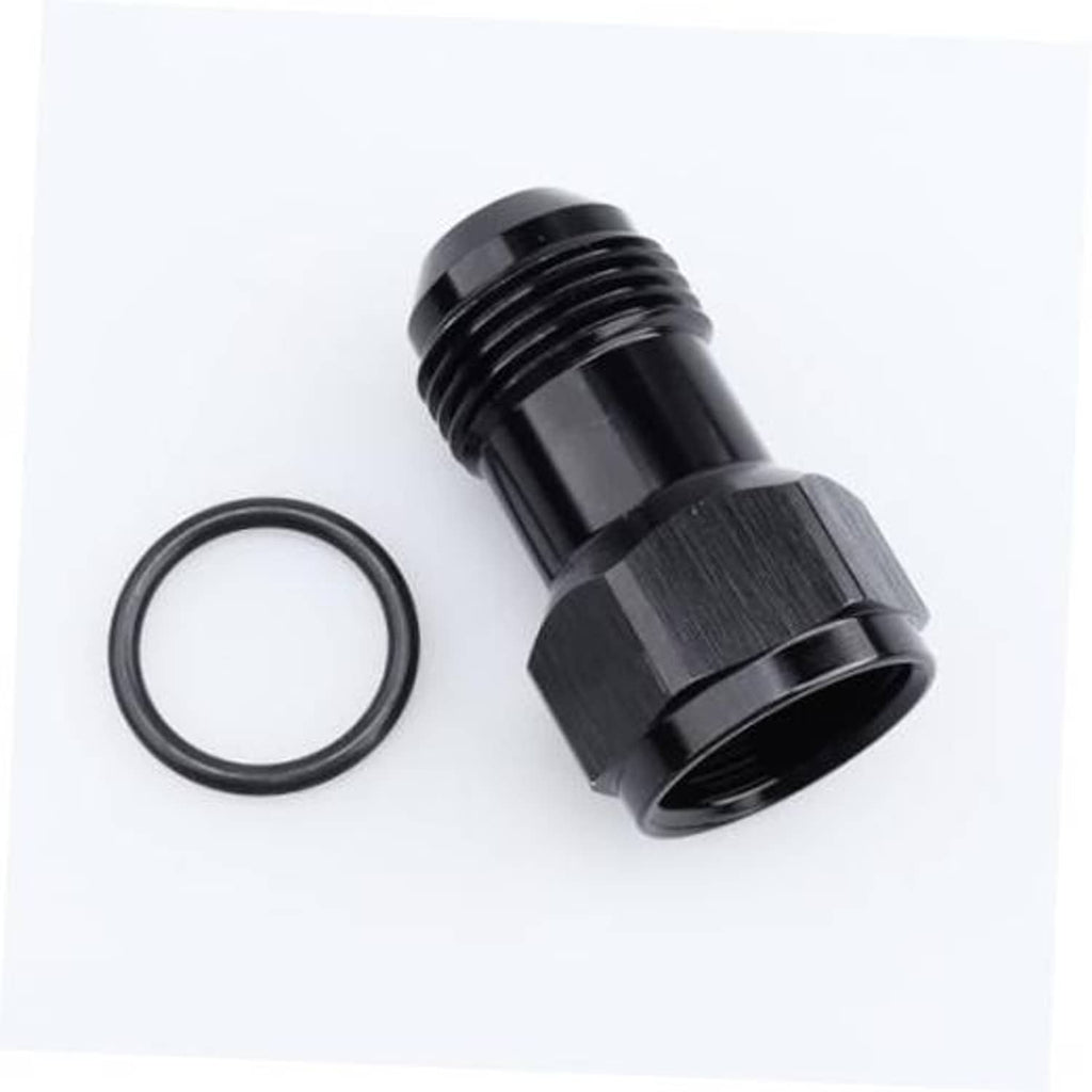 Black AN10 male-to-female adapter with O-ring seal, aluminum fitting