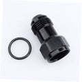 Black AN10 male-to-female adapter with O-ring seal, aluminum fitting