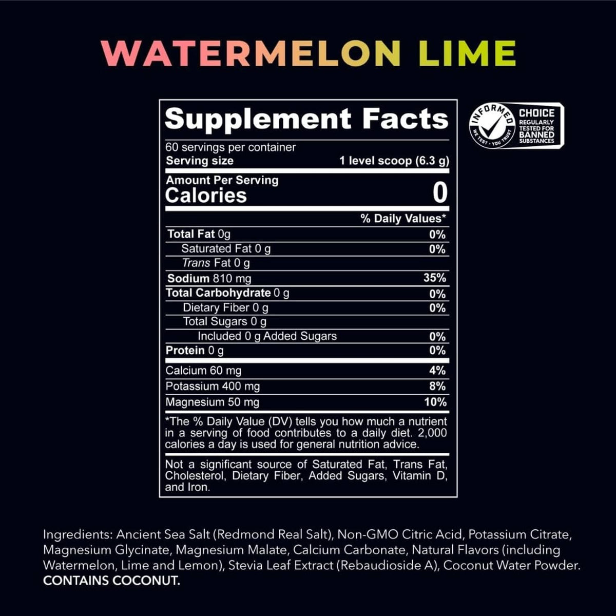 Redmond RE-LYTE hydration supplement facts label, Watermelon Lime
