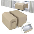 Beige U-shaped window air conditioner cover set, two pieces with front cutout handle.