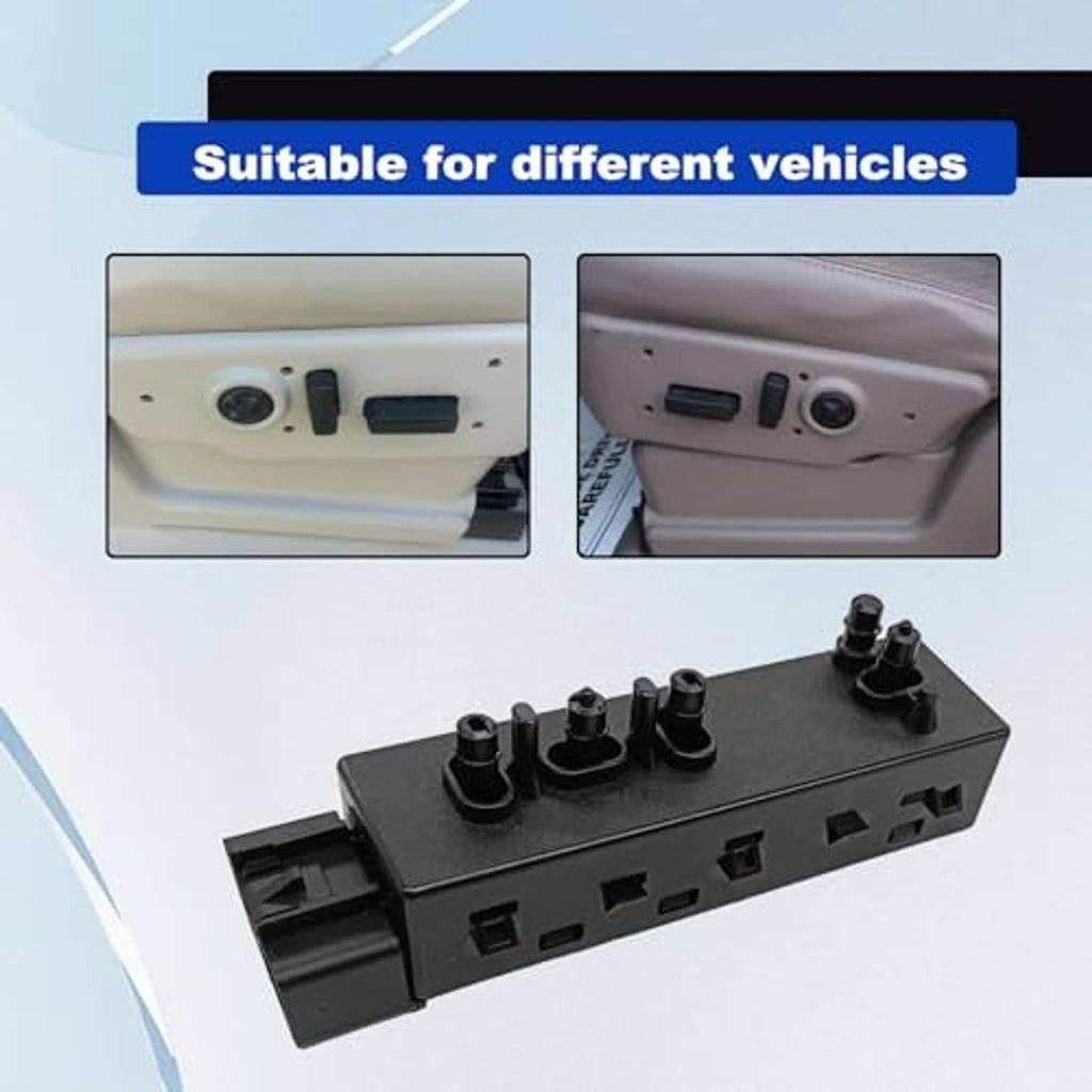 Black power seat control switch module with harness plug and multiple ports